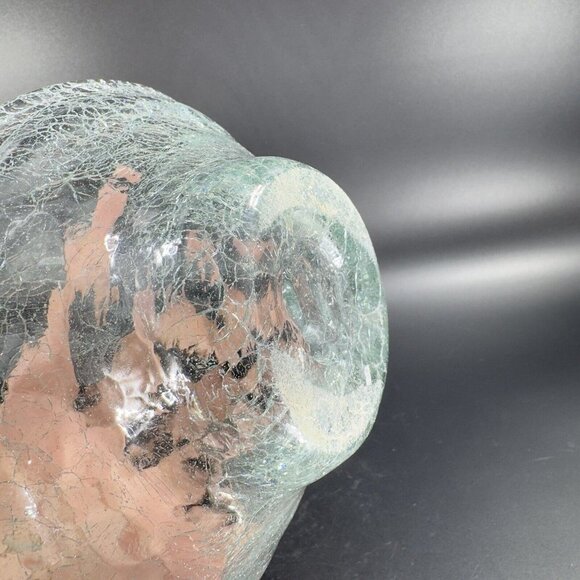 Hand Blown Clear Crackled Glass Folded Dish Bowl Hand Made Glass Decor Vintage - Picture 8 of 16